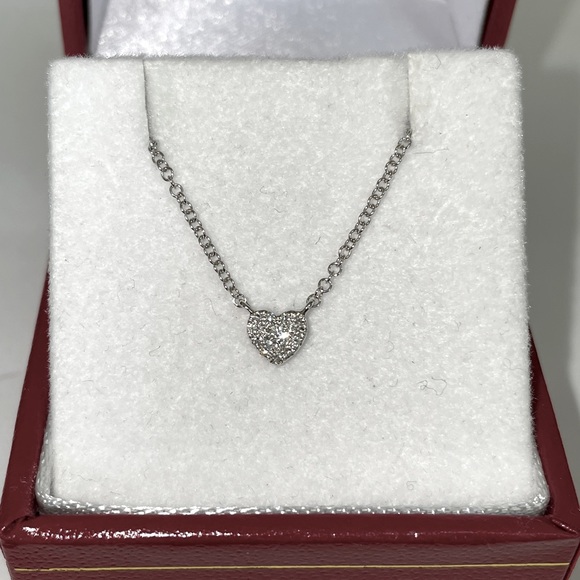 Solid 14K White Gold Tiny Natural Diamond Heart XS Pendant Necklace Minimalist - Picture 9 of 17